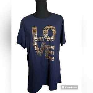 Chic Navy Blue T-Shirt with Gold African Patterned LOVE Print